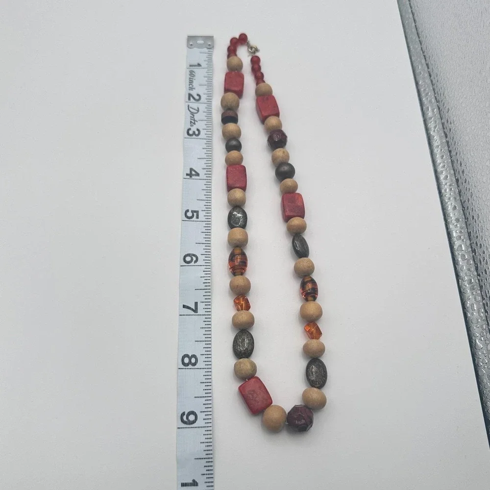 Vintage Y2K‎ Eclectic Earthy Necklace Jasper Wood Amber Natural Beaded Jewelry